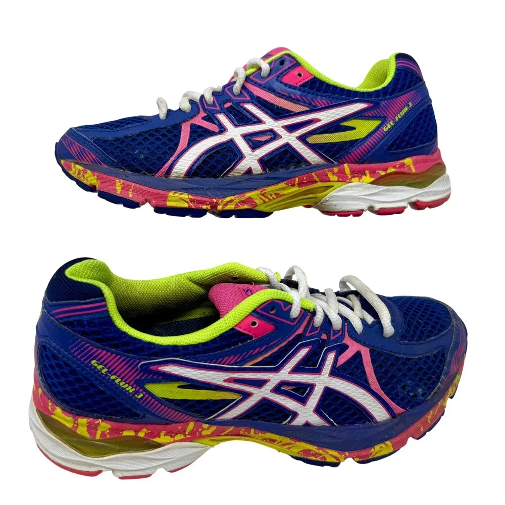 Asics Gel-Flux 3 Running Shoes Navy Pink Yellow Splatter T664Q Women's Size 8